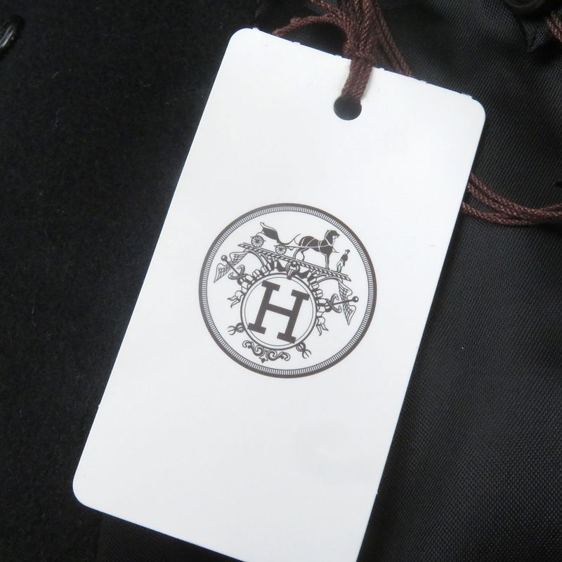 Hermes 21AW 100% Cashmere Lamb Leather Piping Chester Coat Black 44 With