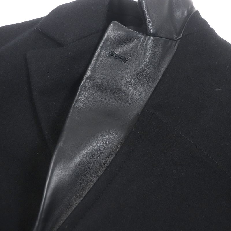 Hermes 21AW 100% Cashmere Lamb Leather Piping Chester Coat Black 44 With