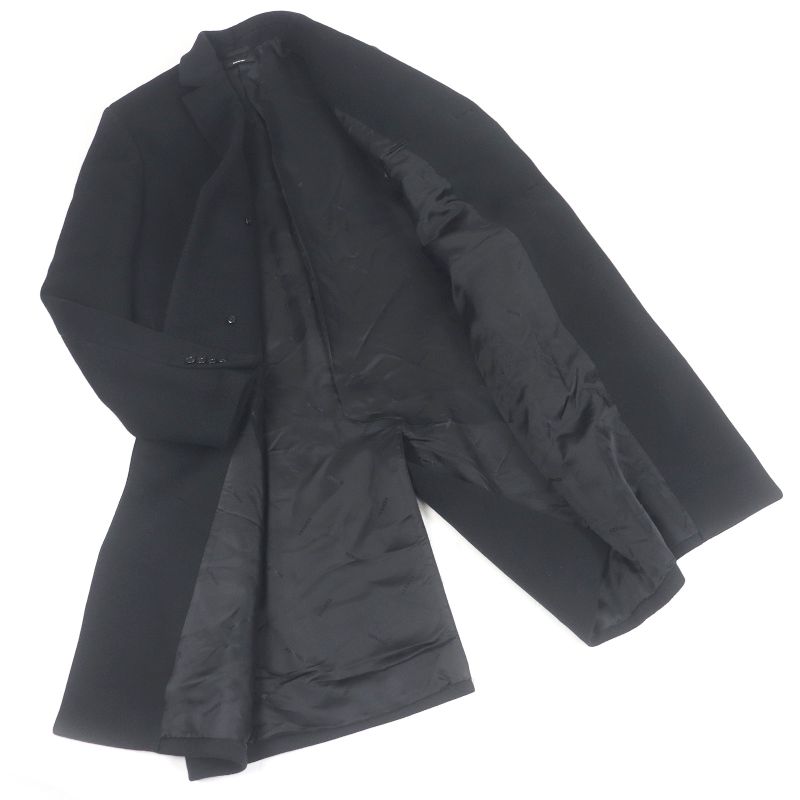 Hermes 21AW 100% Cashmere Lamb Leather Piping Chester Coat Black 44 With