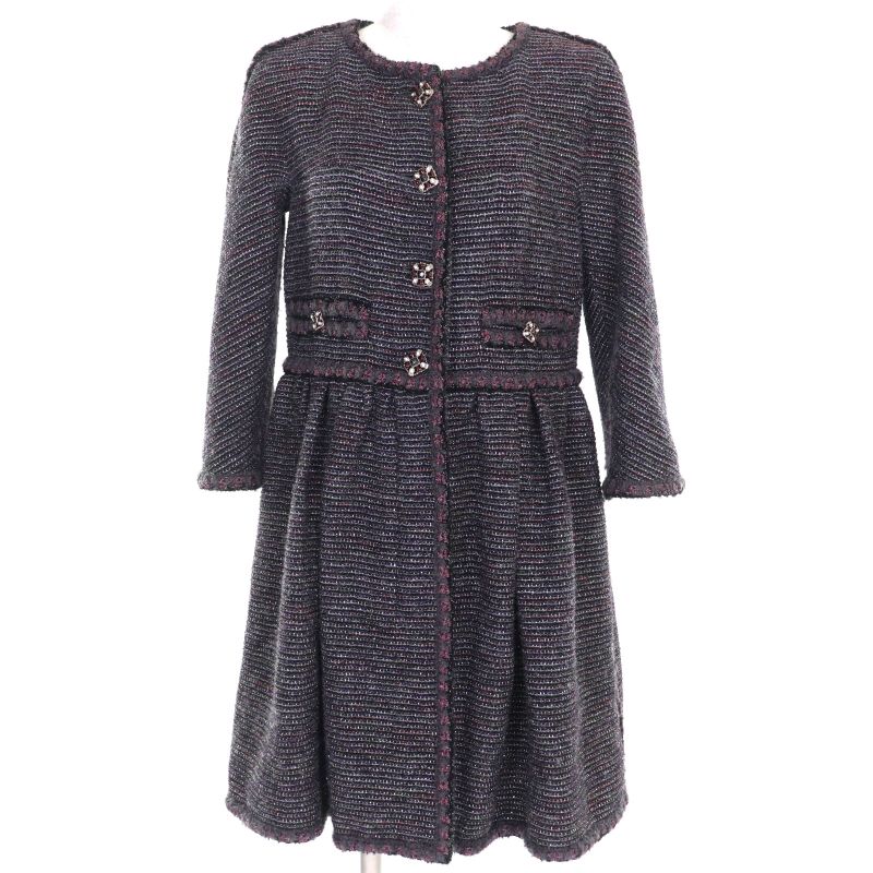 CHANEL P42301 100% Silk Lining With Coco Mark Buttons Lame Collarless Tweed