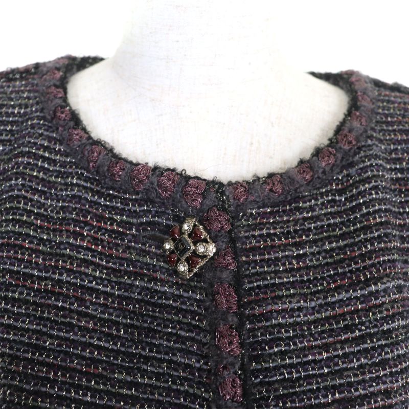 CHANEL P42301 100% Silk Lining With Coco Mark Buttons Lame Collarless Tweed