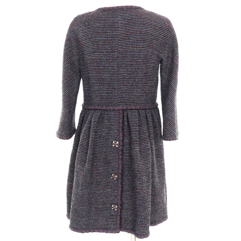 CHANEL P42301 100% Silk Lining With Coco Mark Buttons Lame Collarless Tweed