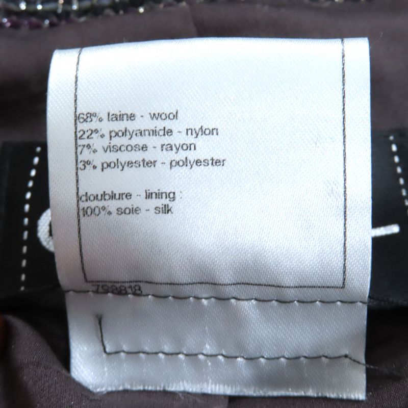 CHANEL P42301 100% Silk Lining With Coco Mark Buttons Lame Collarless Tweed