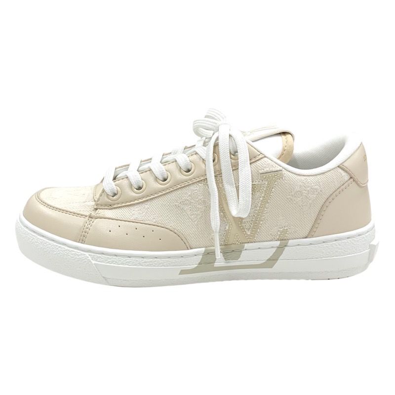 Louis Vuitton Charlie Line Sneakers Shoes Fabric Beige White Unused LV Logo