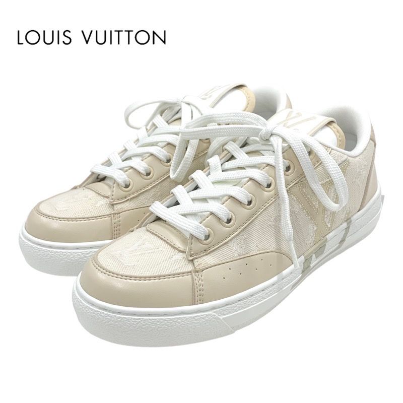 Louis Vuitton Charlie Line Sneakers Shoes Fabric Beige White Unused LV Logo
