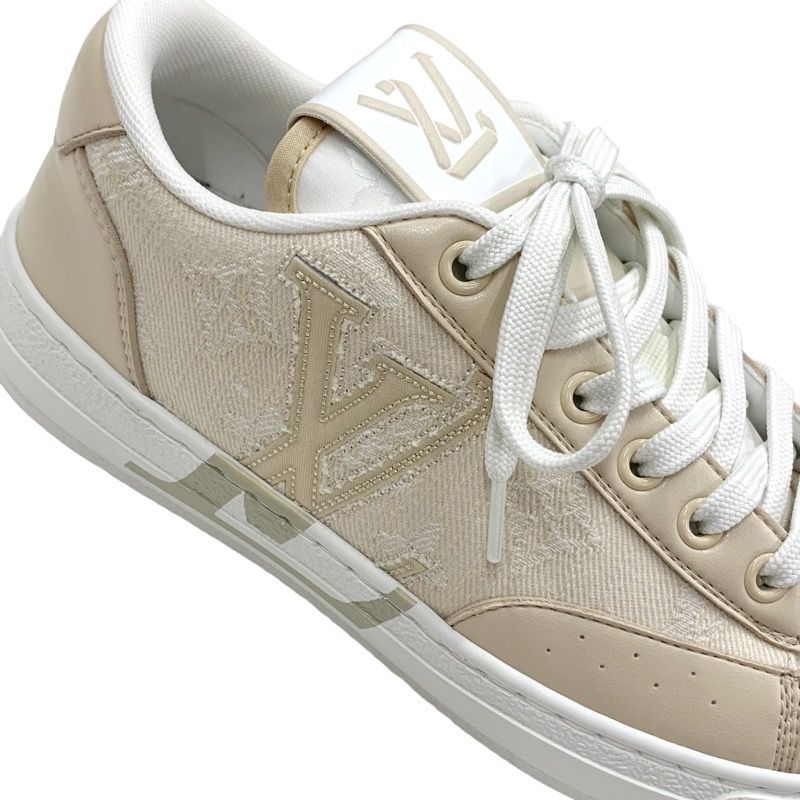 Louis Vuitton Charlie Line Sneakers Shoes Fabric Beige White Unused LV Logo