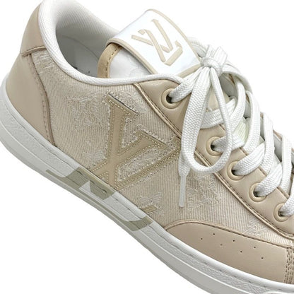 Louis Vuitton Charlie Line Sneakers Shoes Fabric Beige White Unused LV Logo