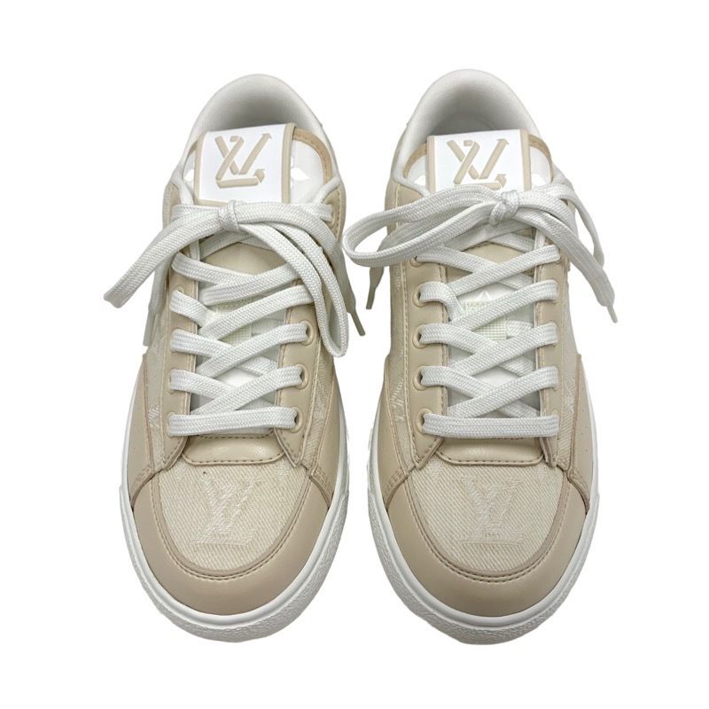 Louis Vuitton Charlie Line Sneakers Shoes Fabric Beige White Unused LV Logo
