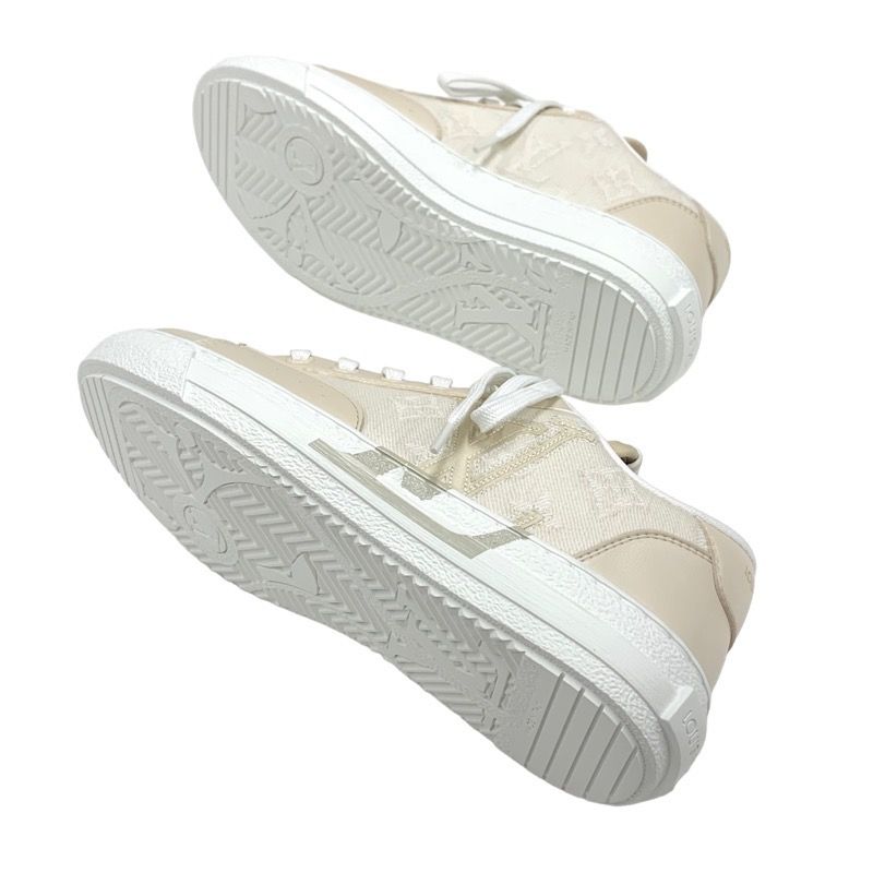 Louis Vuitton Charlie Line Sneakers Shoes Fabric Beige White Unused LV Logo