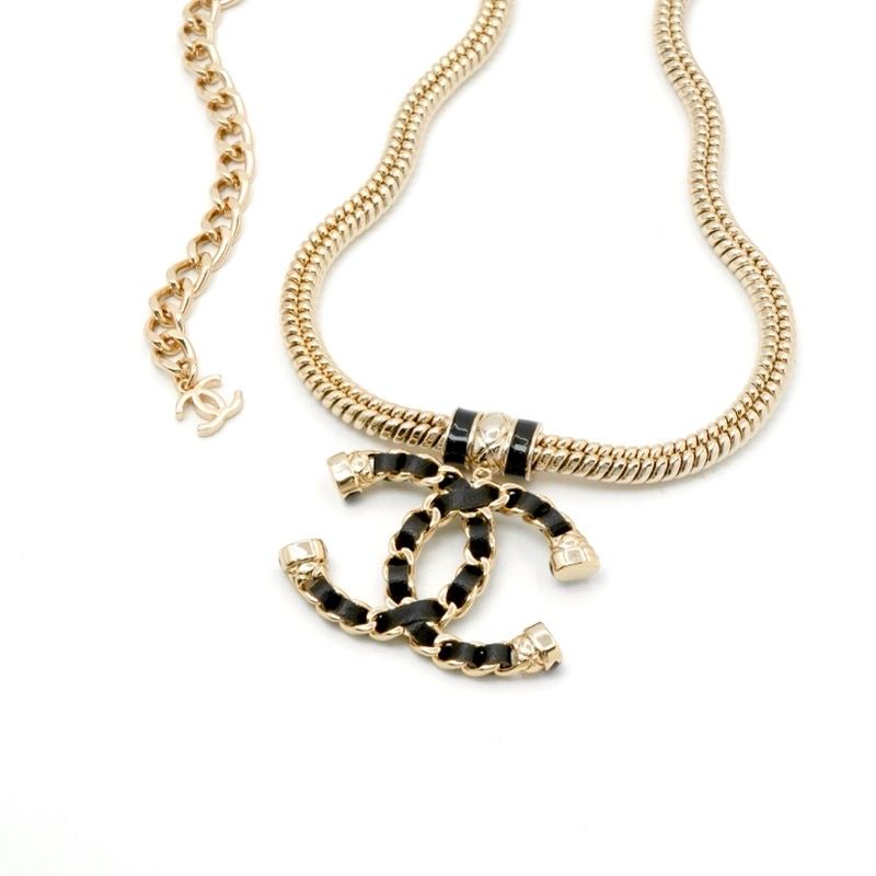 Chanel Necklace Pendant Choker Gold Black Coco Mark Chain