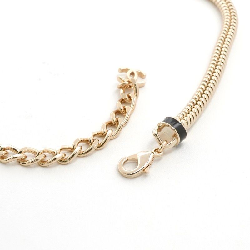Chanel Necklace Pendant Choker Gold Black Coco Mark Chain