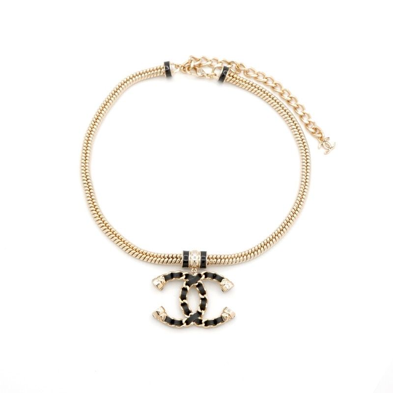 Chanel Necklace Pendant Choker Gold Black Coco Mark Chain
