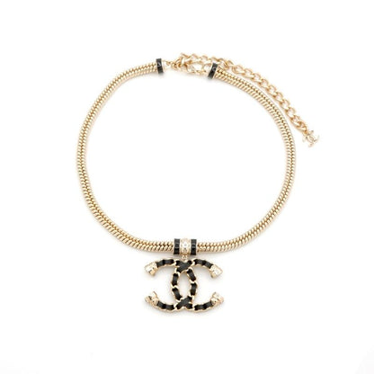 Chanel Necklace Pendant Choker Gold Black Coco Mark Chain