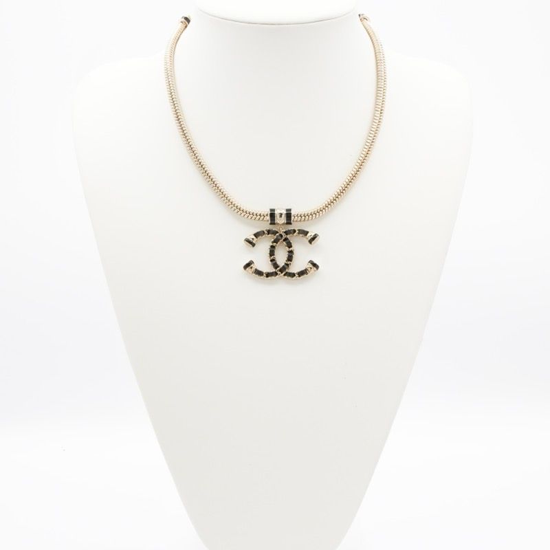 Chanel Necklace Pendant Choker Gold Black Coco Mark Chain