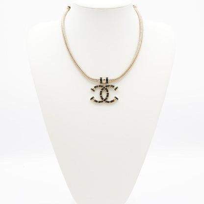 Chanel Necklace Pendant Choker Gold Black Coco Mark Chain