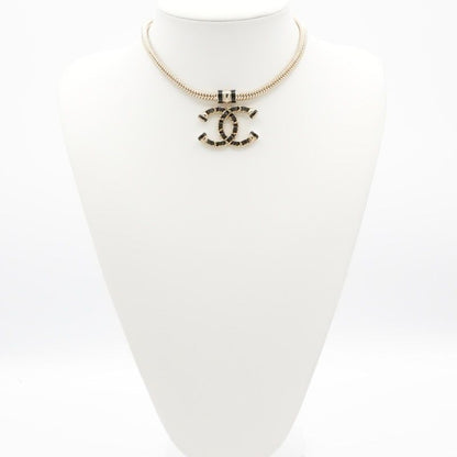 Chanel Necklace Pendant Choker Gold Black Coco Mark Chain