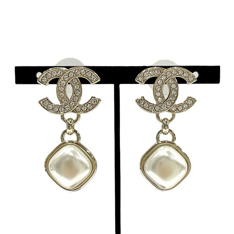 Chanel Earrings Earring Gold Coco Mark Rhinestone Pearl