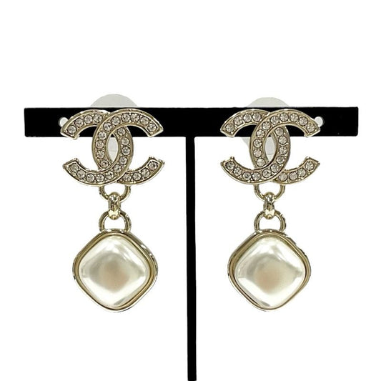 Chanel Earrings Earring Gold Coco Mark Rhinestone Pearl