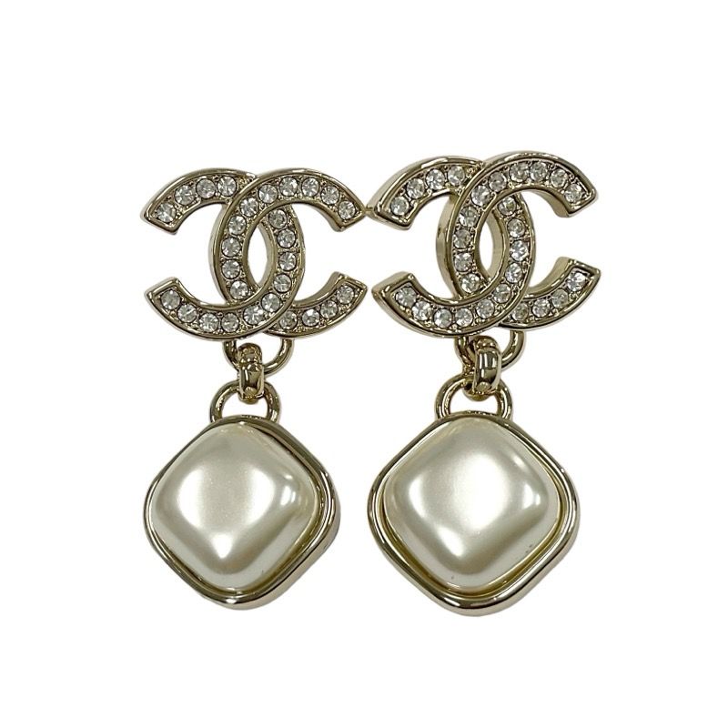 Chanel Earrings Earring Gold Coco Mark Rhinestone Pearl