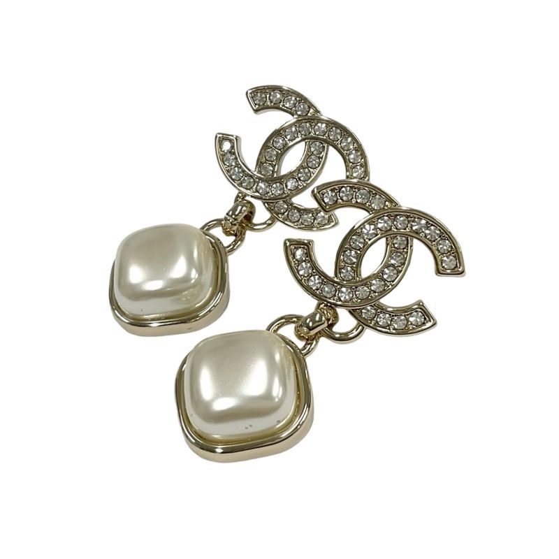Chanel Earrings Earring Gold Coco Mark Rhinestone Pearl