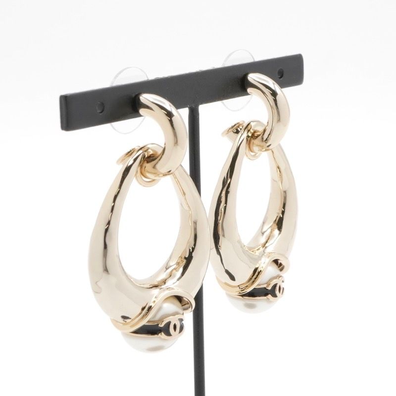 Chanel Earrings Earring Gold Coco Mark Pearl