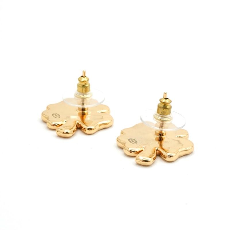 Chanel Earrings Earring Gold Black Coco Mark Clover
