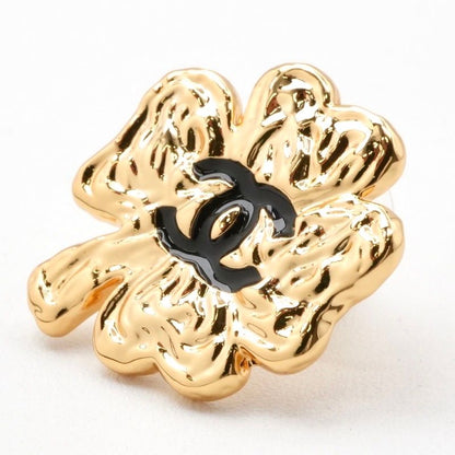 Chanel Earrings Earring Gold Black Coco Mark Clover