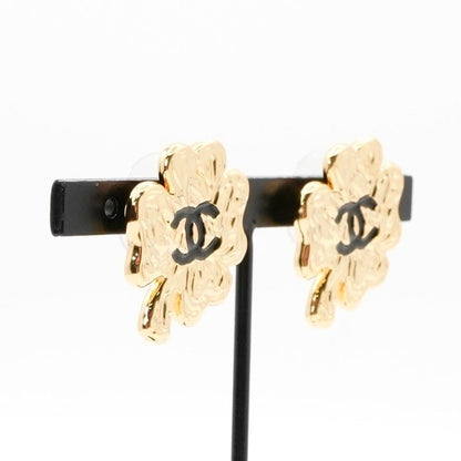 Chanel Earrings Earring Gold Black Coco Mark Clover