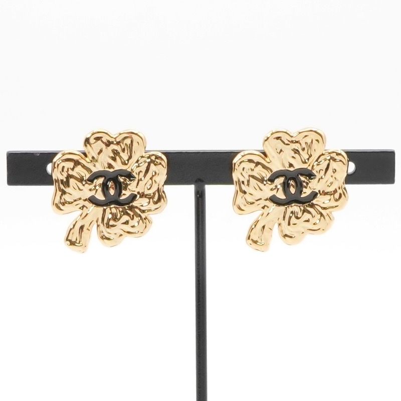 Chanel Earrings Earring Gold Black Coco Mark Clover