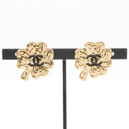 Chanel Earrings Earring Gold Black Coco Mark Clover