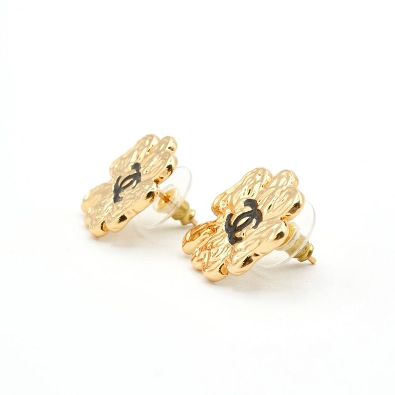 Chanel Earrings Earring Gold Black Coco Mark Clover