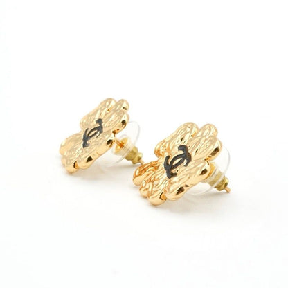 Chanel Earrings Earring Gold Black Coco Mark Clover