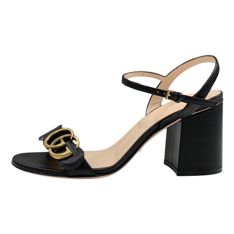Gucci Double G Sandals Shoes Leather Black Gold Ggmarmont Ankle Strap