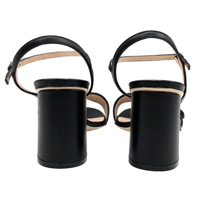 Gucci Double G Sandals Shoes Leather Black Gold Ggmarmont Ankle Strap