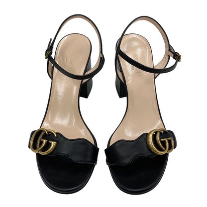 Gucci Double G Sandals Shoes Leather Black Gold Ggmarmont Ankle Strap