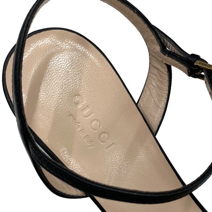 Gucci Double G Sandals Shoes Leather Black Gold Ggmarmont Ankle Strap