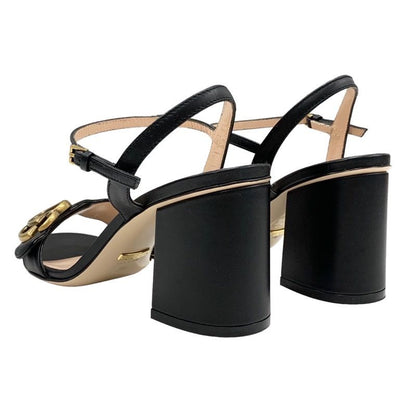 Gucci Double G Sandals Shoes Leather Black Gold Ggmarmont Ankle Strap