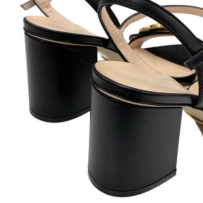 Gucci Double G Sandals Shoes Leather Black Gold Ggmarmont Ankle Strap