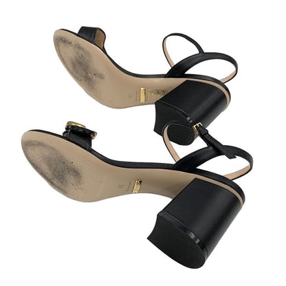 Gucci Double G Sandals Shoes Leather Black Gold Ggmarmont Ankle Strap