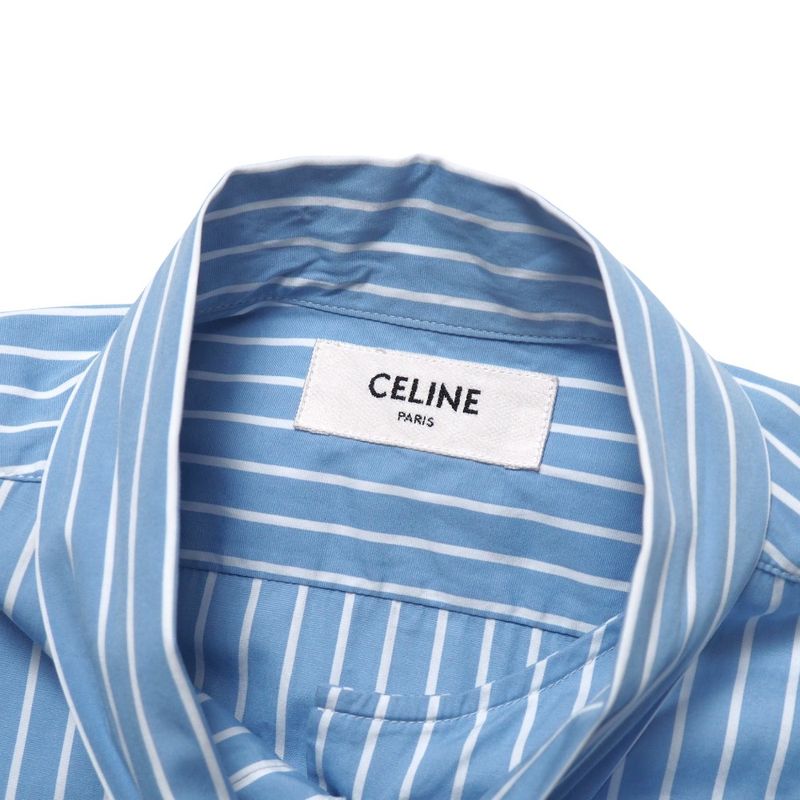 Celine Long Sleeve Shirt Size 34 Stripe Tie Collar Ribbon Blouse Made In Italy