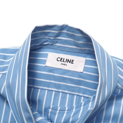 Celine Long Sleeve Shirt Size 34 Stripe Tie Collar Ribbon Blouse Made In Italy