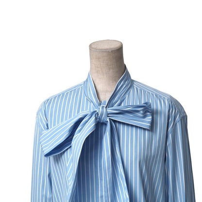 Celine Long Sleeve Shirt Size 34 Stripe Tie Collar Ribbon Blouse Made In Italy