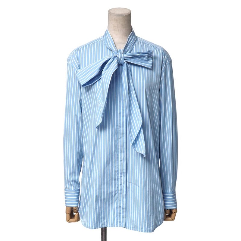 Celine Long Sleeve Shirt Size 34 Stripe Tie Collar Ribbon Blouse Made In Italy