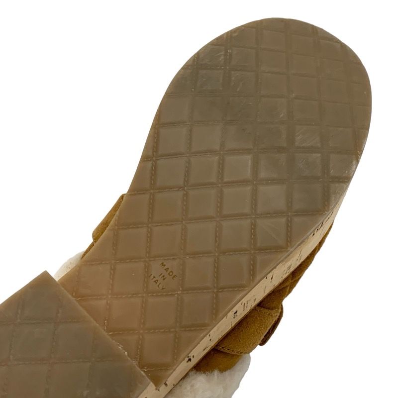 Chanel Sandals Shoes Suede Mouton Cork Brown Gold Sabot Mule Turnlock Coco Mark