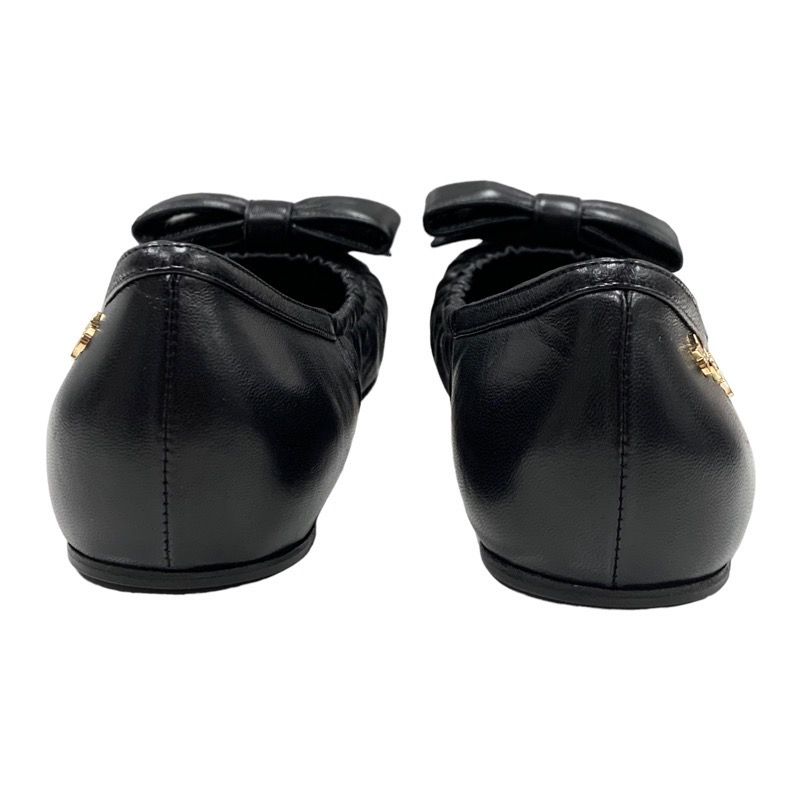 Louis Vuitton Mari Line Flat Shoes Leather Black Gold Logo Ribbon Ballet Shoes