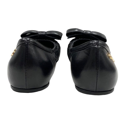 Louis Vuitton Mari Line Flat Shoes Leather Black Gold Logo Ribbon Ballet Shoes