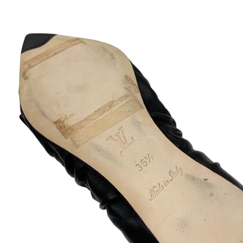 Louis Vuitton Mari Line Flat Shoes Leather Black Gold Logo Ribbon Ballet Shoes