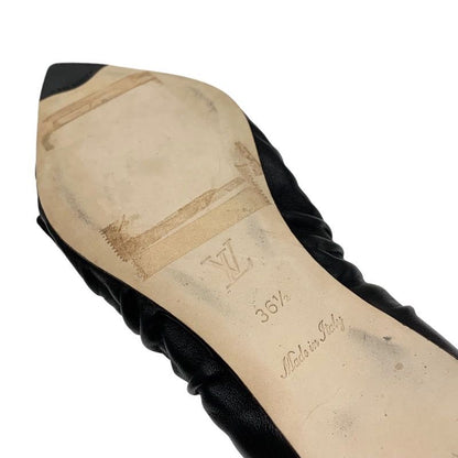 Louis Vuitton Mari Line Flat Shoes Leather Black Gold Logo Ribbon Ballet Shoes