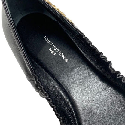 Louis Vuitton Mari Line Flat Shoes Leather Black Gold Logo Ribbon Ballet Shoes