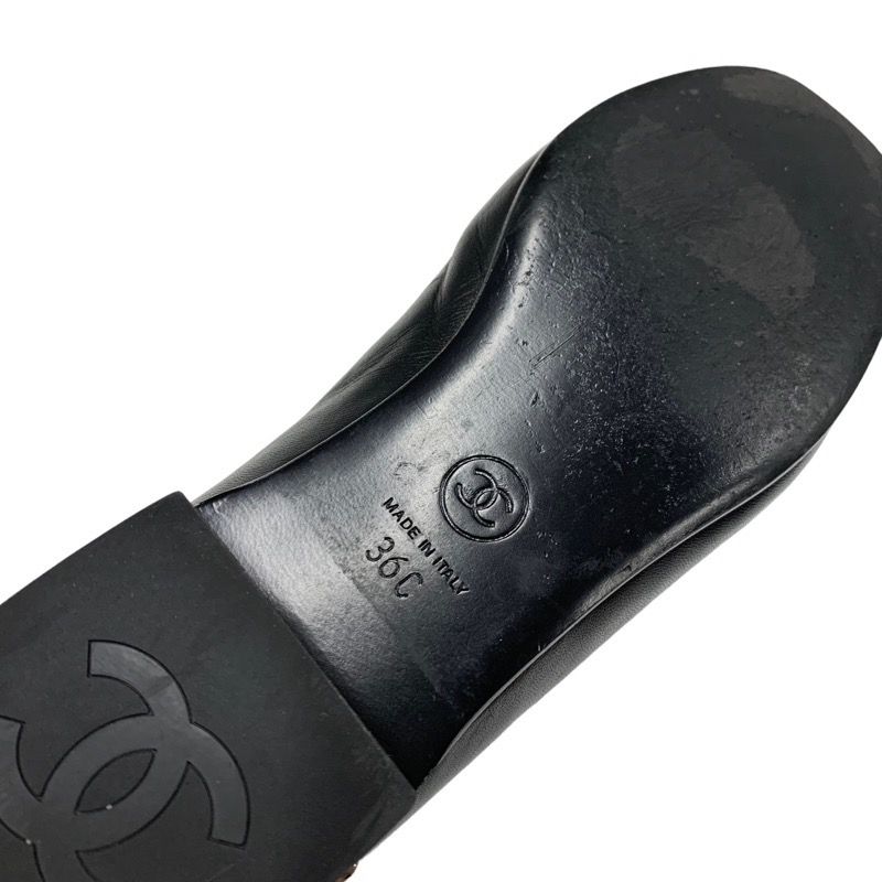 Chanel Loafer Leather Shoes Leather Black Silver Here Mark Chain Flat Shoes